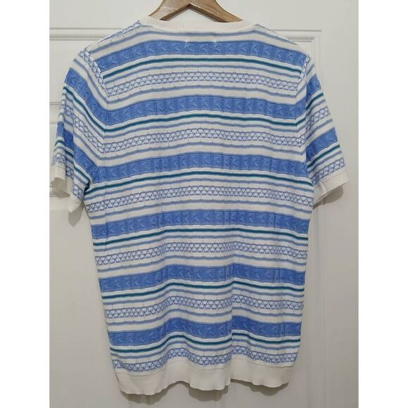 Vintage Alfred dunner womens large cotton knit blue green stripes Sweater - Picture 4 of 5